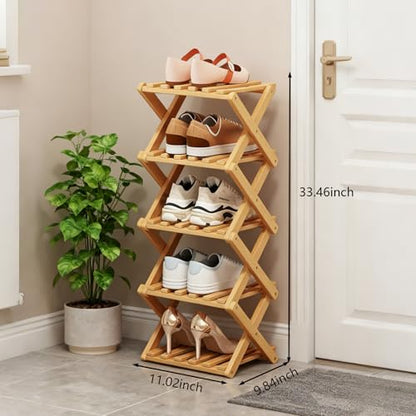 Bamboo Shoe Rack, Portable Folding Storage, No Installation, 5 Tier Stand | Free Standing, Space Saving Design, Easy To Move, Ideal For Entryway, Closet, Dorm - size: 5 Tier