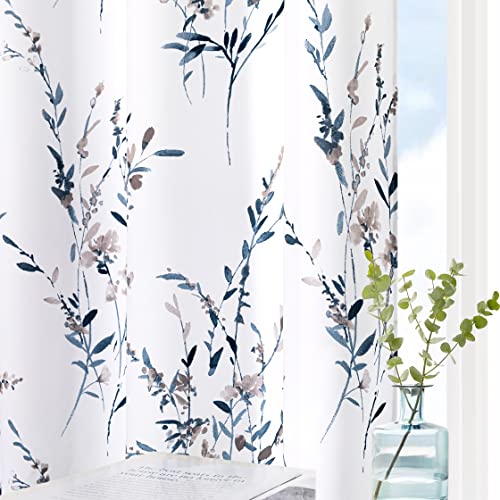 MYSKY HOME Navy Blue Floral Curtains 84 Inch Long for Living Room 2 Panels | Flower Printed Light Filtering Privacy Protection Summer Window Treatments for Bedroom Dining Room, Each Panel 52" W, Grommet - color: A-navy Blue, size: 52"W x 84"L (Pack of 2)