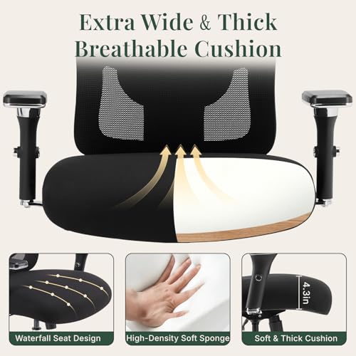 DUMOS Big and Tall Office Desk Chair, Ergonomic Mesh Computer Chair | Comfortable Lumbar Support, 4D Armrest, 500lbs Heavy Duty, Wide Seat, 360° Swivel Rolling Wheels, Adult, Ink - color: Ink