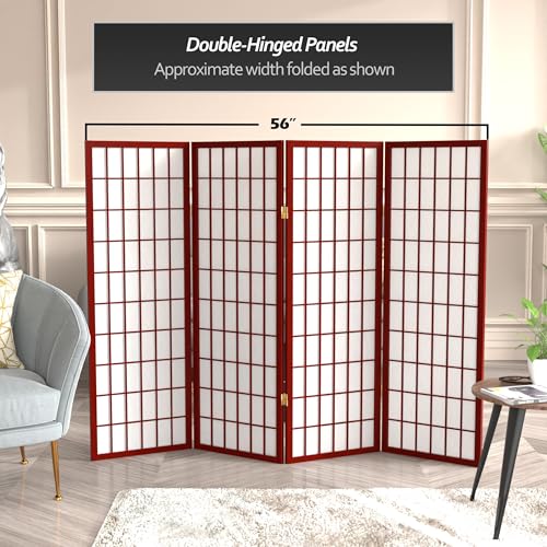 4 ft. Short Window Pane Shoji Screen - Rosewood - 4 Panels - color: Rosewood, size: 4 Panels