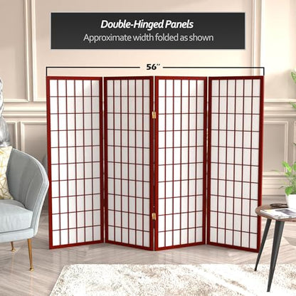 4 ft. Short Window Pane Shoji Screen - Rosewood - 4 Panels - color: Rosewood, size: 4 Panels