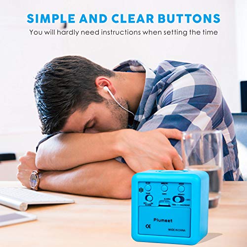 Plumeet Digital Alarm Clock Kids with Snooze and Nightlight - Easy Setting Silicone Clock Display Time, Date - Loud for Bedroom - Battery Powered (Blue) - color: Light Blue