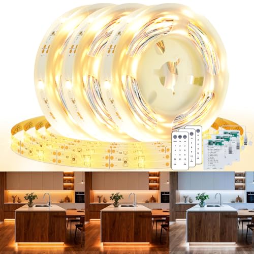 3 Pack 9.9FT Under Cabinet Lights Battery Powered with Remote, 12 Modes, Self-Adhesive, Flexible, Dimmable, Timer, 2700K-6000K Tunable White Cuttable USB Strip Lights for Shelves Bedroom Closet TV - size: 9.9FT