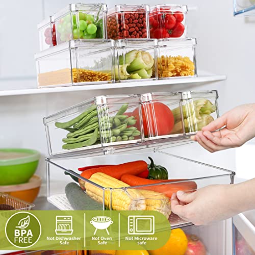 10 Pack Refrigerator Pantry Organizer Bins with Lids, Fridge Organizer Bins | BPA-Free Stackable Clear Plastic Food Storage Bins for Kitchen,Countertops,Cabinets,Fridge,Drinks,Fruits,Vegetables - size: 10-PACK