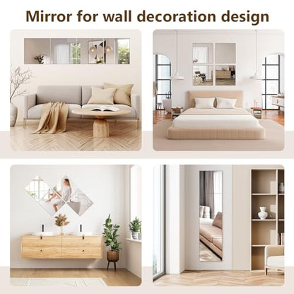 Shiftshade 4 Pack Wall Mirror Full Length, 12 x 12 Inch Acrylic Mirror Tiles, Shatterproof Flexible Plastic Mirror Sheets for Bedroom Home Gym Door - size: 12x12inchx4pack