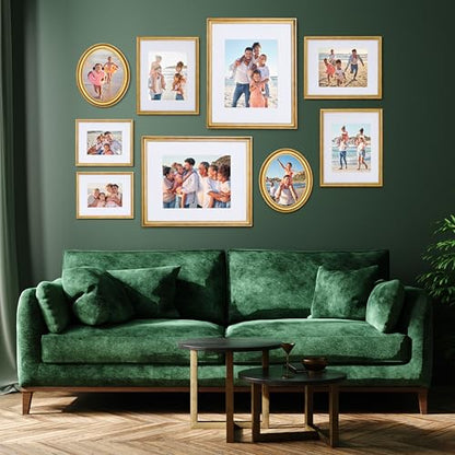 Mixed Gallery Wall Frame Set, (2) 16x20 Inch, (1) 11x14 Inch, and (2) 8x10 Inch, 9 Piece, Brass - color: Brass
