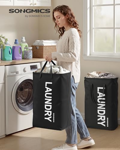 SONGMICS Laundry Hamper, 21.1-Gallon (80 L) Laundry Basket with Handles | Water-Repellent Storage Basket for Laundry Room, Bedroom, Bathroom, Ink Black URLH002BH01 - color: Ink Black, size: 2 Pack