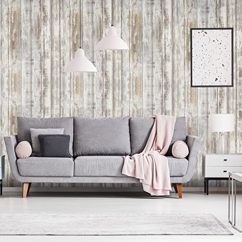 Arthome 11x100'' Gray Rustic Wood Contact Paper Peel and Stick Self-Adhesive Wallpaper,Decorative Vinyl for Countertop Cabinets,Easy to Clean Removable Distressed Plank Grain Vintage Wall Covering - color: Gray Wood, size: 11" x 100"