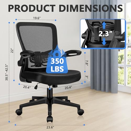 Desk Chairs with Wheels, Ergonomic Mesh Office Chair Adjustable Height and Swivel Lumbar Support Home Office Chair with Flip Up Armrests, Set of 6 - color: Black, size: 6PK
