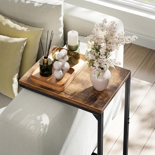 Simple Trending C Shaped End Table, TV Tray for Couch, Small Side Table with Metal Frame, for Living Room Bedroom, Rustic Brown - size: Long Table Top Single Set