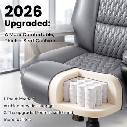 Leather Office Desk Chair,Ergonomic Office Chair with Lumbar Support,Computer Chair,Executive Leather Chair with Padded Flip-up Arm,Adjustable Armrests, Black,275LBS - color: Grey