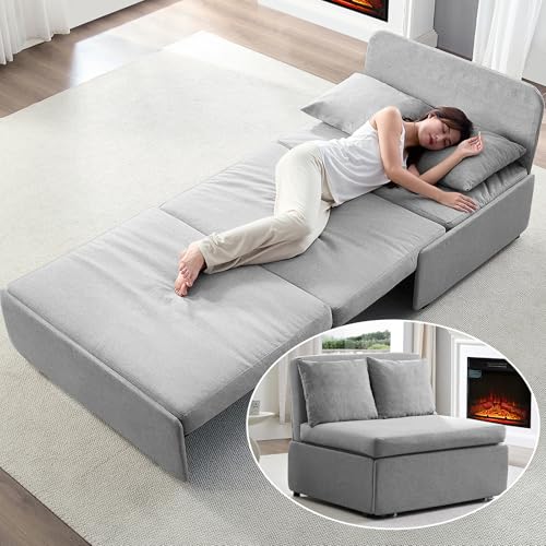 BALUS 43" W Twin Pull Out Sofa Bed Couch Loveseat Sleeper Sofas with Pullout Beds, 2 in 1 Convertible Guest Sleepers Sofabed with Pillows and Tri-fold Mattress for Living Room Apartment, Light Grey - color: Light Grey, size: Twin