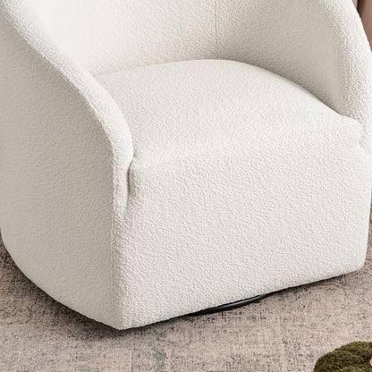 KINWELL 32" Wide Modern Boucle Swivel Barrel Chairs Set of 2, No Assembly Round Upholstered Swivel Accent Armchairs for Living Room, Bedroom (White) - color: White, style: Set of 2
