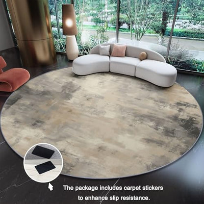 Abstract Striped Pattern Round Area Rug 7 ft, Washable Non-Slip Ultra-Soft Low Pile Carpet, Non-Shedding Gray Beige Retro Style Circle Rug for Bedroom Entryway Kitchen Bathroom Office - color: Gray Beige 1, size: 7' (Round)