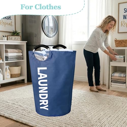 WOOHA 125L Large laundry basket,Collapsible laundry hamper, Tall Clothes Baskets Folding Washing Bin Foldable Fabric Hamper Bags for Bedroom, Closet,Bathroom,College,laundry bag,navy blue - color: Navy blue, size: 125L-XXXL