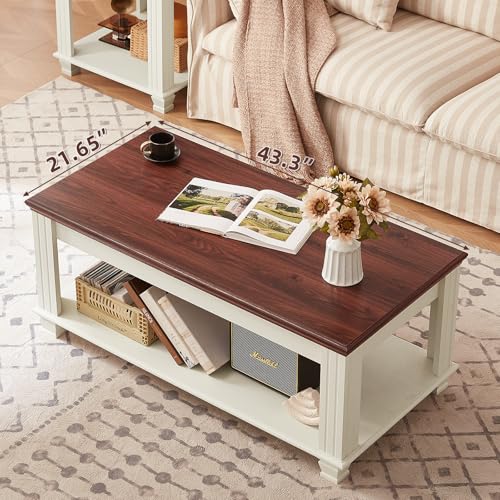 Farmhouse Coffee Table Set of 3, White | Rustic Wood 3 Piece Coffee and End Table Sets with Open Shelf for Living Room - color: White