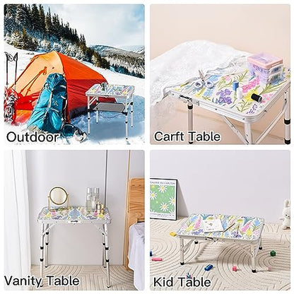 Yriuat Folding Camping Table 2ft Portable Pinic Table Adjustable Height Small Card Table Aluminum Foldable Lightweight with Carry Handle for Outdoor Indoor Hiking Camp BBQ Beach (Blooming Floral) | Adjustable Height, Carry Handle, Aluminum Foldable Lightw