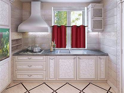 Elegant Home 2 Panels Tiers Grommets Small Window Treatment Curtain Faux Silk Insulated Blackout Drape Short Panel 28" W X 36" L Each for Kitchen Bathroom or Any Small Window # D24 (Burgundy) - color: Burgundy