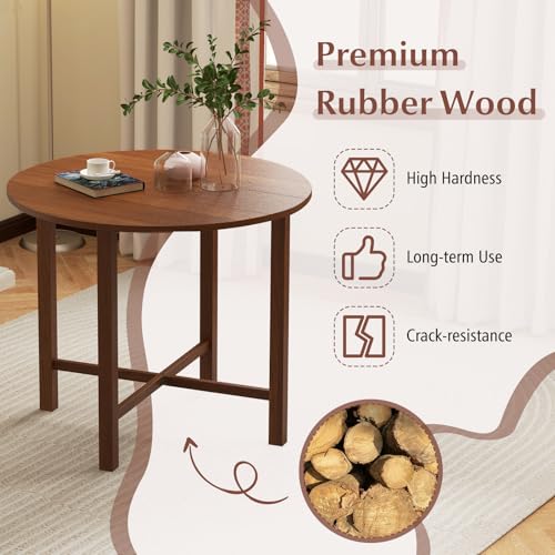 SIMOE Round Drop Leaf Dining Table for 2-4 People, 36” Folding Kitchen Table with Solid Wood Legs, Farmhouse Extendable Table for Dining Room, Living Room, Restaurant (Round, Walnut)