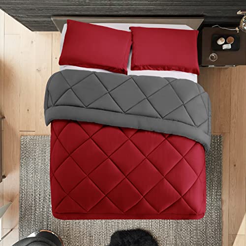 Elegant Comfort Reversible 3-Piece Comforter Set All Season, Ultra Soft, Down Alternative Comforter, Twin, Red/Gray - color: Red/Gray, size: Twin/Twin XL