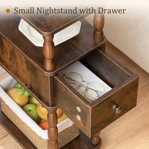 MaxSmeo Narrow Nightstand with Drawer, Narrow End Table with Storage, Skinny Small Side Table Living Room for Small Spaces, Bedroom (Rustic Brown) - color: Rustic Brown