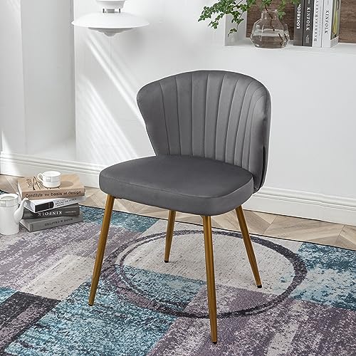 GDFStudio 30.71" Modern Velvet Accent Chair, Comfy Lounge Chair, Upholstered Side Chair with Channel Tufted Back, Gold Metal Legs, Armless Reading Chair for Living Room Bedroom Small Spaces, Gray - color: Gray + Polyester