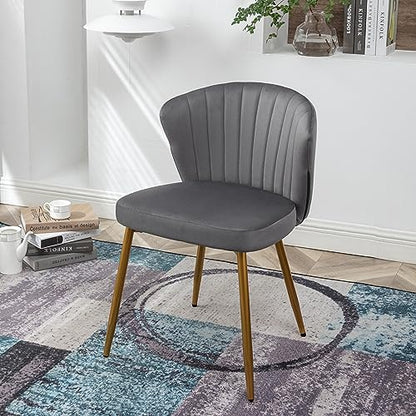 GDFStudio 30.71" Modern Velvet Accent Chair, Comfy Lounge Chair, Upholstered Side Chair with Channel Tufted Back, Gold Metal Legs, Armless Reading Chair for Living Room Bedroom Small Spaces, Gray - color: Gray + Polyester