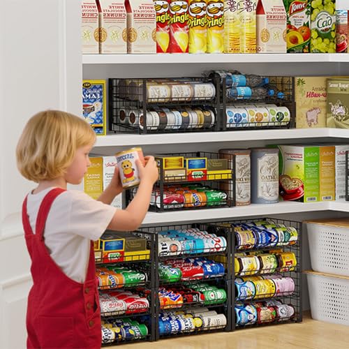 3-Pack Stackable Can Rack Organizer, Adjustable Can Holder for Pantry | 2-Tier Rolling Can Dispenser Holds Up to 90 Cans, Canned Food Storage Organizer for Kitchen Cabinet, Black - style: 2-Tier 3-Pack