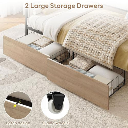 LIKIMIO Twin Daybed, Day Bed Frame with 2 Storage Drawers, Charging Station | Sofa Daybed with Boucle Upholstered Headboard, Storage Shelf & Bag, Strong Supports for Bedroom and Guest Room, Cream