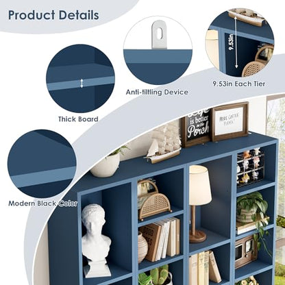 FOTOSOK 2 Pcs 71'' Tall Narrow Bookshelf, 8-Tier Media Tower Rack Set of 2 | CD DVD Storage Cabinet with Adjustable Shelves, Tall Narrow Bookcase Skinny Display Bookshelf Slim Shelf, Blue - color: Blue