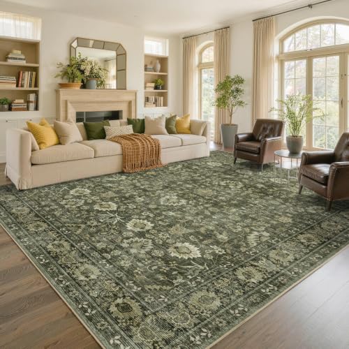 8x10 Ft Large Area Rugs for Living Room, Soft Non-Slip Machine Washable Rug, Vintage Stain Resistant Carpets for Bedroom Nursery Dining Room Home Decor (Green) - color: B-f06 Green, size: 8' x 10' (Rectangular)