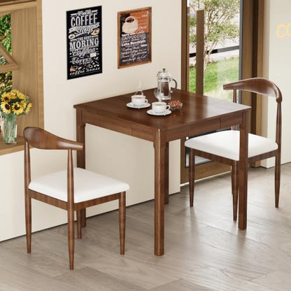 Solid Wood Desk with Drawers - 29.5” Square Dining Table, Mid Century Modern Desks, Rubberwood Small Kitchen Table, Writing Desk with Drawers for Apartment|Bedroom|2-4 People - Walnut Desks - color: Walnut, size: 29.5 in W x 29.5 in D