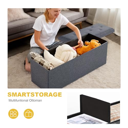 43 inch Storage Ottoman Bench, Folding Storage Bench Ottoman, for Bedroom, Living Room, and Utility Room, Grey (43.3'' W) - size: 15"D x 43.3"W x 15"H