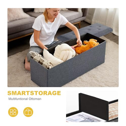 43 inch Storage Ottoman Bench, Folding Storage Bench Ottoman, for Bedroom, Living Room, and Utility Room, Grey (43.3'' W) - size: 15"D x 43.3"W x 15"H