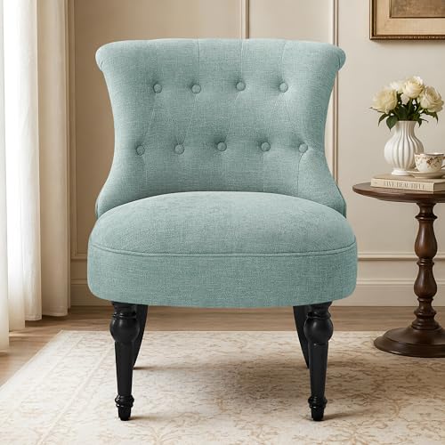 Upholstered Accent Chair, French Country Side Chair (1, Teal) | with Tufted Backrest, Thick Padded Seat and Solid Wood Legs for Bedroom, Living Room, Vanity & Reading Nook - color: Teal