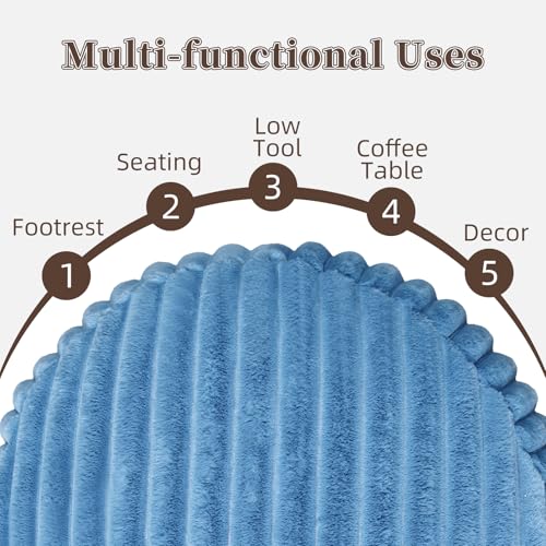 Unstuffed Pouf Ottoman Round Pouf Cover Soft Bean Bag, Blue | Cover Only, 20x20x8 In, Soft Short Plush, Ribbed Texture, Modern Style, Living Room, Bedroom, Reading Nook - color: Blue