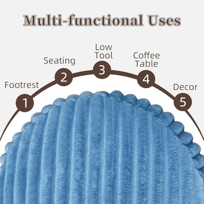 Unstuffed Pouf Ottoman Round Pouf Cover Soft Bean Bag, Blue | Cover Only, 20x20x8 In, Soft Short Plush, Ribbed Texture, Modern Style, Living Room, Bedroom, Reading Nook - color: Blue