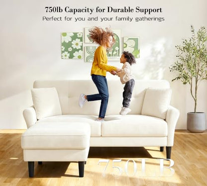 Kidirect Small Sectional Couch, 69" L Shaped Couch, Sectional Sofa, White | Comfy Velvet Couch, Tool-Free Setup, 750lb Max Load, Movable Ottoman, Ideal for Living Room, Bedroom, Apartment, Office - color: White, size: 69" L Shape