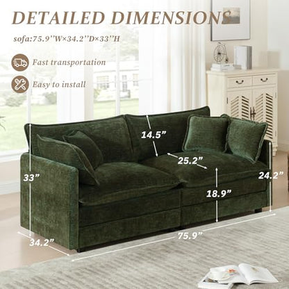 70.8" Chenille Modular Loveseat Sofa, 2-Seat Couch,Green | Randomly Assemble Modular Sofa Sets, Modern Recliner Deep Seat Sofa Set for Living Room,Office - color: Green, size: 2S