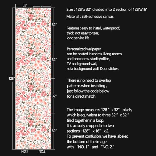 Pink Flowers Peel and Stick self Adhesive Wallpaper Floral - 128''x32'' - color: X13, size: 128"x32"