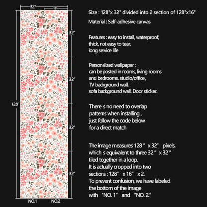 Pink Flowers Peel and Stick self Adhesive Wallpaper Floral - 128''x32'' - color: X13, size: 128"x32"