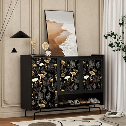 Dark Mushroom Wallpaper Peel and Stick 17.5" x 393",Black Gold | Self Adhesive/Removable/Waterproof/Thick Vinyl Contact Paper for Bathroom Bedroom Shelf Cabinet Drawer,Prepasted,Easy Peel - color: Black Gold, size: 17.5" x 118"