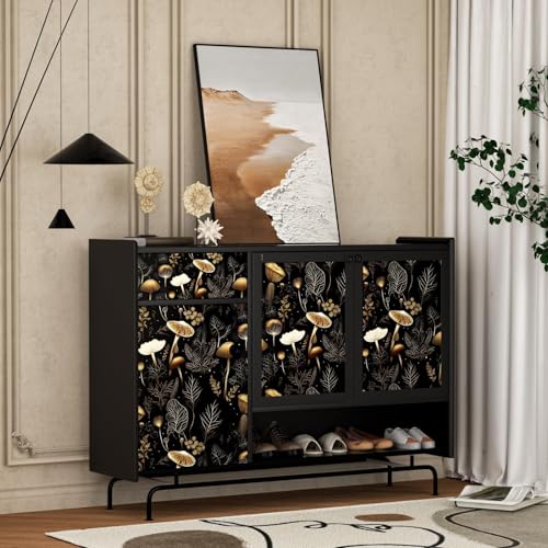 Dark Mushroom Wallpaper Peel and Stick 17.5" x 118",Black Gold | Self Adhesive/Removable/Waterproof/Thick Vinyl Contact Paper for Bathroom Bedroom Shelf Cabinet Drawer,Prepasted,Easy Peel - color: Black Gold, size: 17.5" x 393"