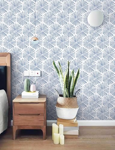 Safiyya Wallpaper Peel and Stick Blue and White Contact Paper 118"x17.3" Modern Boho Geometric Wall Paper Waterproof Self Adhesive Removable Vinyl Wallpaper for Bathroom Bedroom - color: Blue, size: 17.3" x 118"