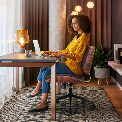 IWMH Armless Desk Chair Home Office Chair with Wheels Walnut PU Retro Chair | Ergonomic Swivel Computer Chair no Arms Mid-Century Adjustable Height Rolling Task Chair for Study Work Small Space Black