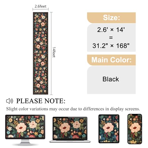DUKINO 2.6x14 Washable Runner Rug, Floral Non Slip Long Runner Rug, Black | Soft, Low Pile, Ultra Thin Indoor Rug Runner for Hallway, Entryway, Kitchen, Bedroom, Bathroom, Pet Friendly, Home Decor - color: Black, size: 2'6" x 14' (Rectangular)