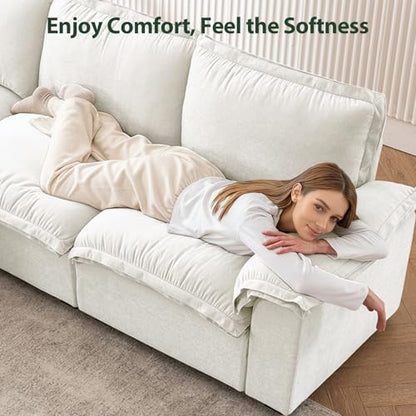 HALLYBEE Cloud Couch Sectional Modular Sofa for Living Room White | Modular Sectional Cloud Couch with Movable Ottoman, L-Shaped, 3-Seater, Chenille Fabric, Removable Cushion Covers, Apartment - color: White