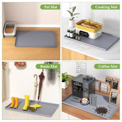 Waterproof Under Sink Mat 34"x22" with 4 Pcs Clear Plastic Storage Bins, Kitchen Bathroom Under Sink Organizer Set, Cabinet Shelf Liner Protection Mat for Pantry Apartment Home Organization Essentials