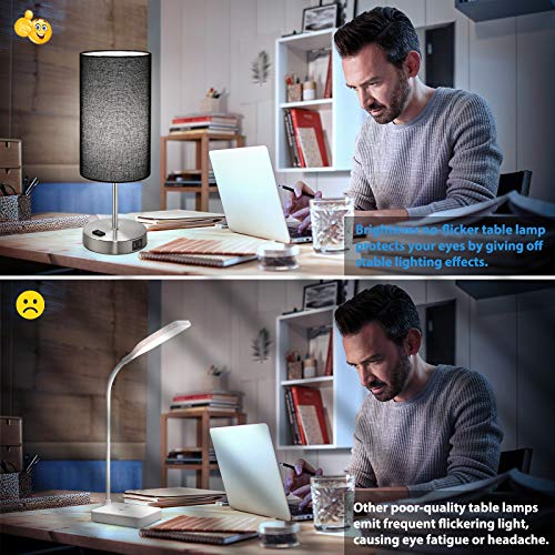 Black Touch Control Table Lamp Set of 2, with 2 USB Charging Ports&AC Outlet, 3-Way Dimmable Bedside Nightstand Lamps with Fabric Lampshade for Reading, Bedroom, Living Room, A19 LED Bulbs Included - color: Black