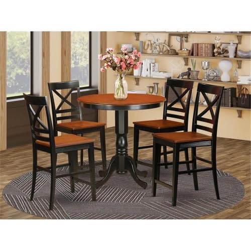 East West Furniture JAQU5-BLK-W 5 Piece Counter Height Dining Table Set Includes a Round Kitchen Table with Pedestal and 4 Dining Room Chairs, 36x36 Inch, Black & Cherry - color: Jaqu5-blk-w
